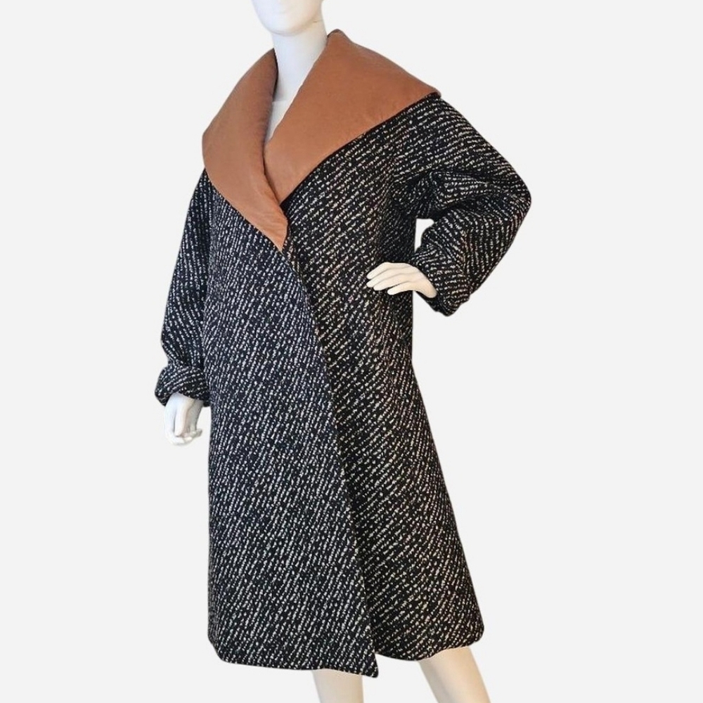 JW ANDERSON Women's Black and White Shawl‎ Collar Waddled Coat. Sz 2